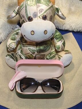 kate spade Pink and Green Sunglasses Case with Cleaning Cloth